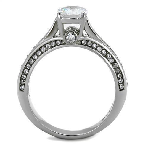 MATK2026 - High polished (no plating) Stainless Steel Ring with AAA Grade CZ  in Clear