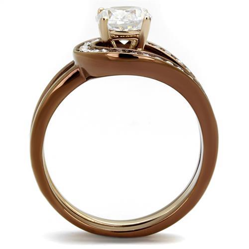 MATK2032LC - IP Rose Gold & IP light Coffee Stainless Steel Ring with AAA Grade CZ  in Clear
