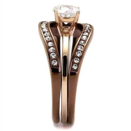 MATK2032LC - IP Rose Gold & IP light Coffee Stainless Steel Ring with AAA Grade CZ  in Clear