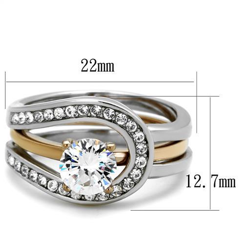 MATK2032 - Two-Tone IP Rose Gold Stainless Steel Ring with AAA Grade CZ  in Clear