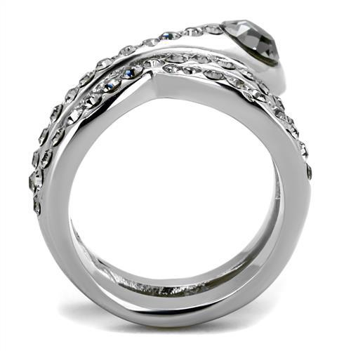 MATK2038 - High polished (no plating) Stainless Steel Ring with Top Grade Crystal  in Black Diamond