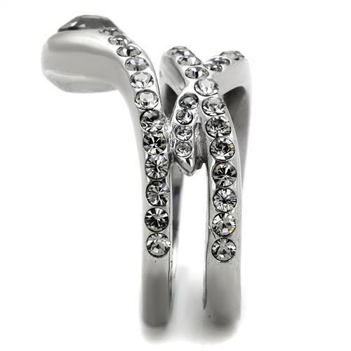 MATK2038 - High polished (no plating) Stainless Steel Ring with Top Grade Crystal  in Black Diamond