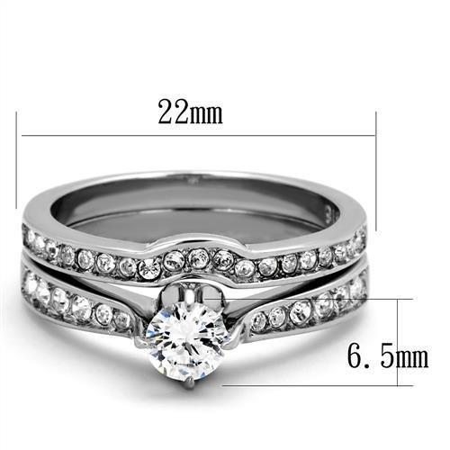 MATK2039 - High polished (no plating) Stainless Steel Ring with AAA Grade CZ  in Clear