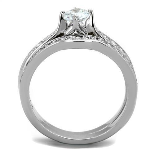 MATK2039 - High polished (no plating) Stainless Steel Ring with AAA Grade CZ  in Clear