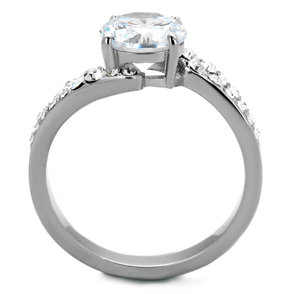 MATK2040 - High polished (no plating) Stainless Steel Ring with AAA Grade CZ  in Clear