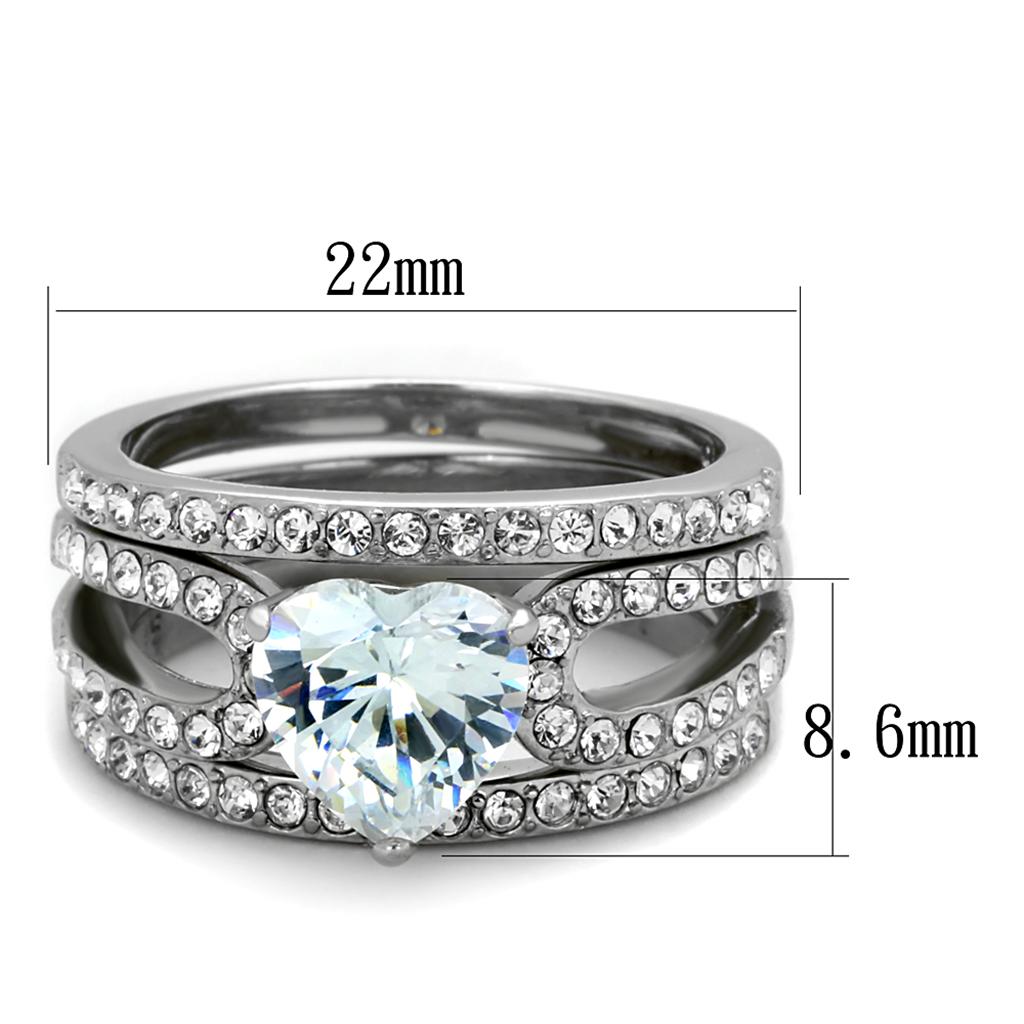 MATK2041 - High polished (no plating) Stainless Steel Ring with AAA Grade CZ  in Clear