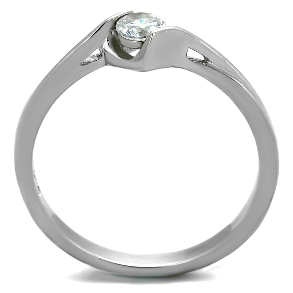 MATK2042 - High polished (no plating) Stainless Steel Ring with AAA Grade CZ  in Clear