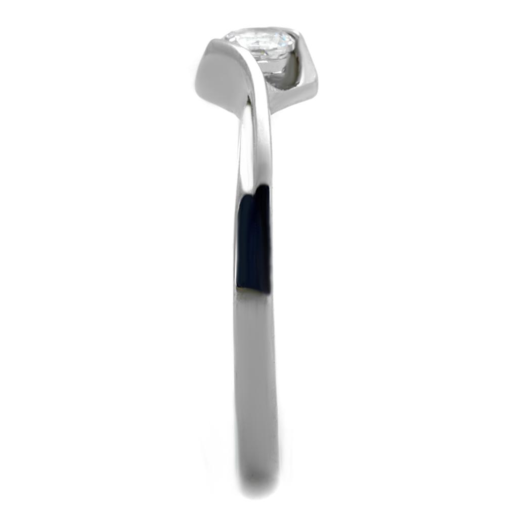 MATK2042 - High polished (no plating) Stainless Steel Ring with AAA Grade CZ  in Clear