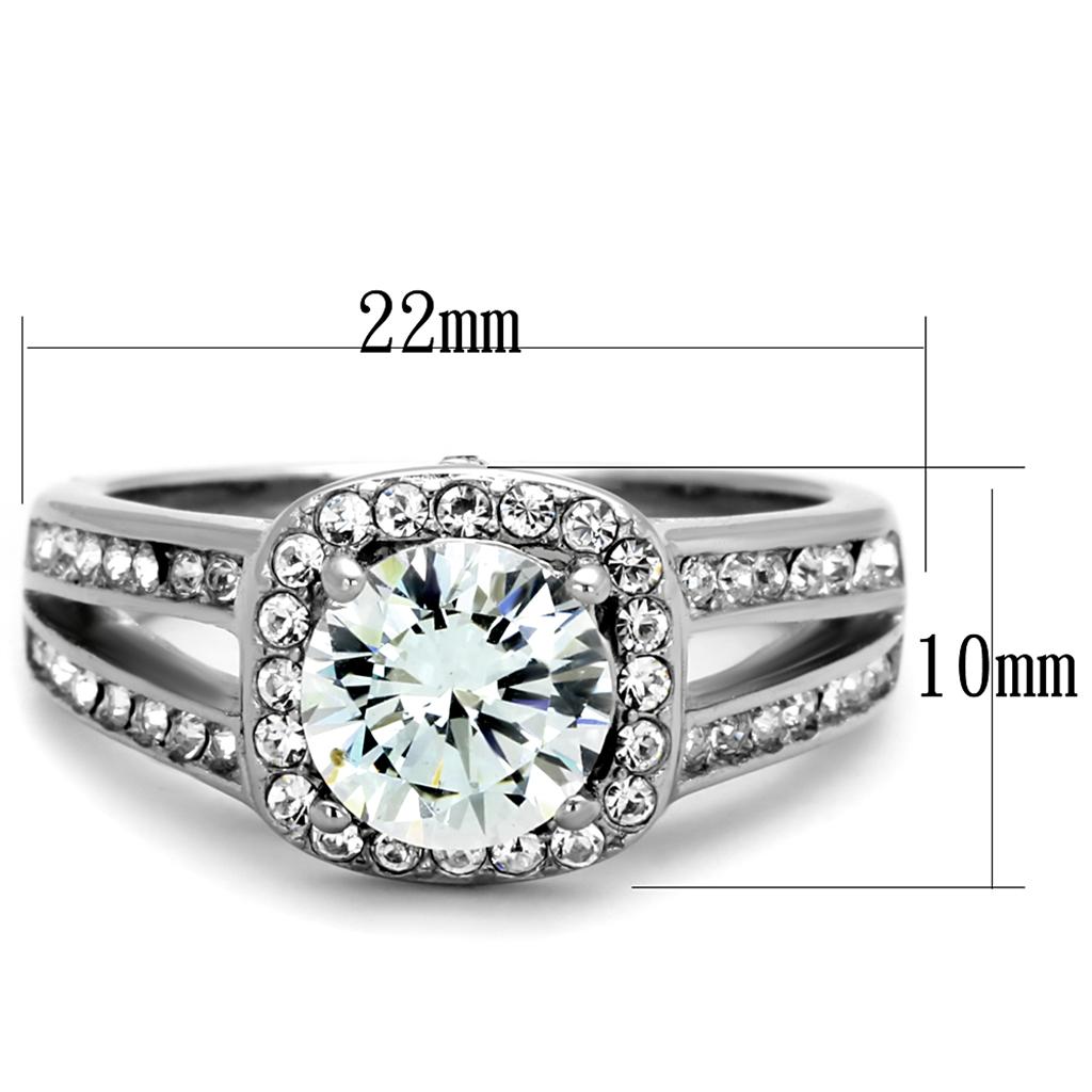 MATK2043 - High polished (no plating) Stainless Steel Ring with AAA Grade CZ  in Clear