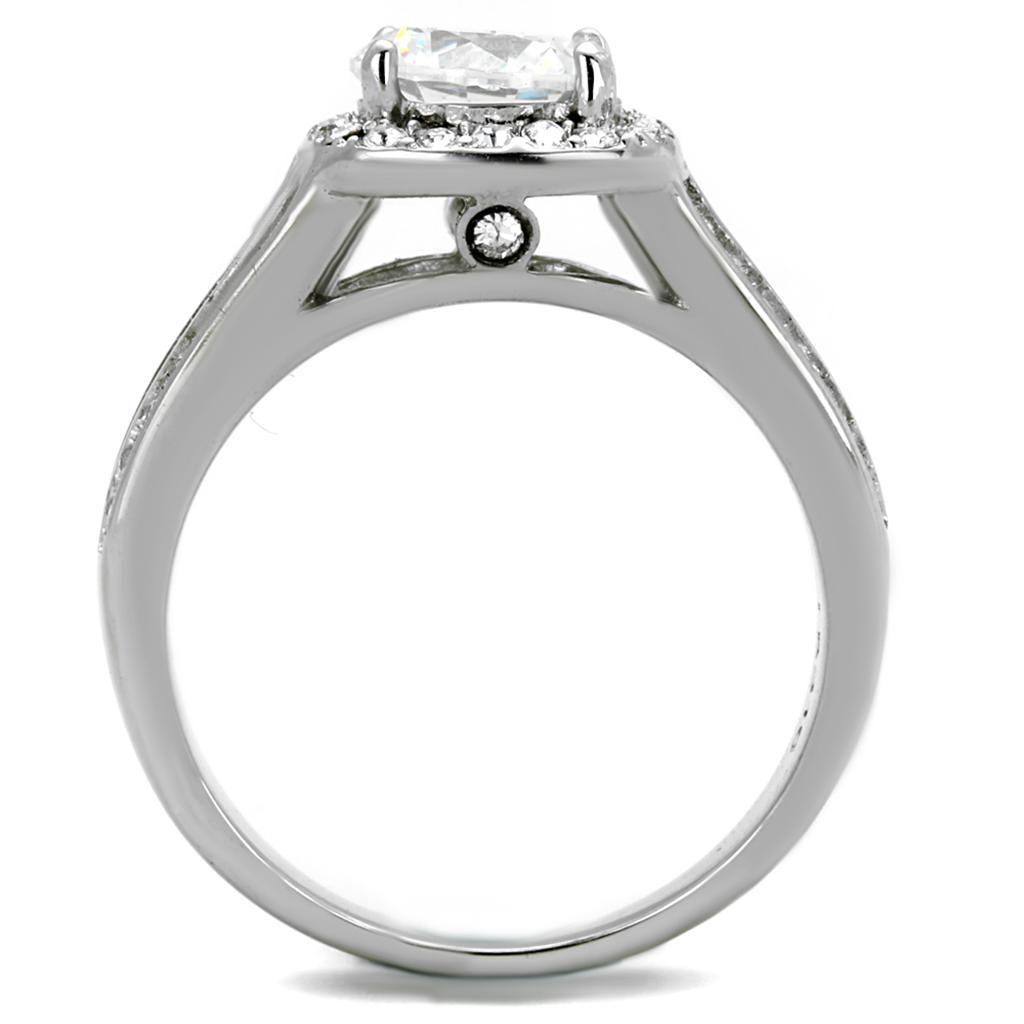 MATK2043 - High polished (no plating) Stainless Steel Ring with AAA Grade CZ  in Clear