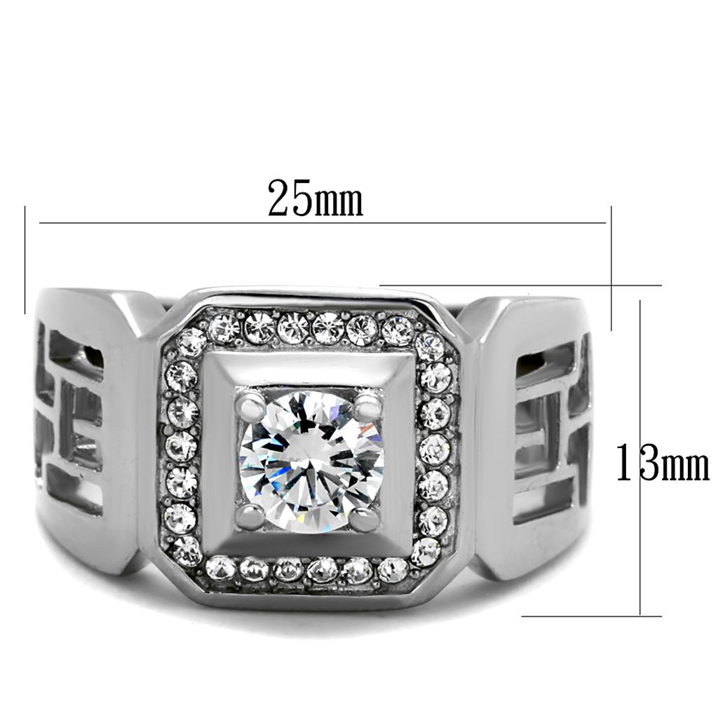 MATK2046 - High polished (no plating) Stainless Steel Ring with AAA Grade CZ  in Clear
