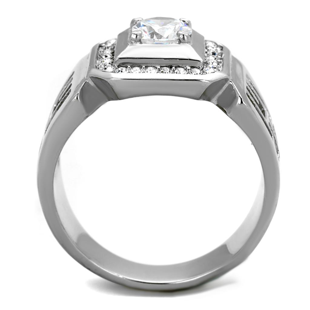 MATK2046 - High polished (no plating) Stainless Steel Ring with AAA Grade CZ  in Clear