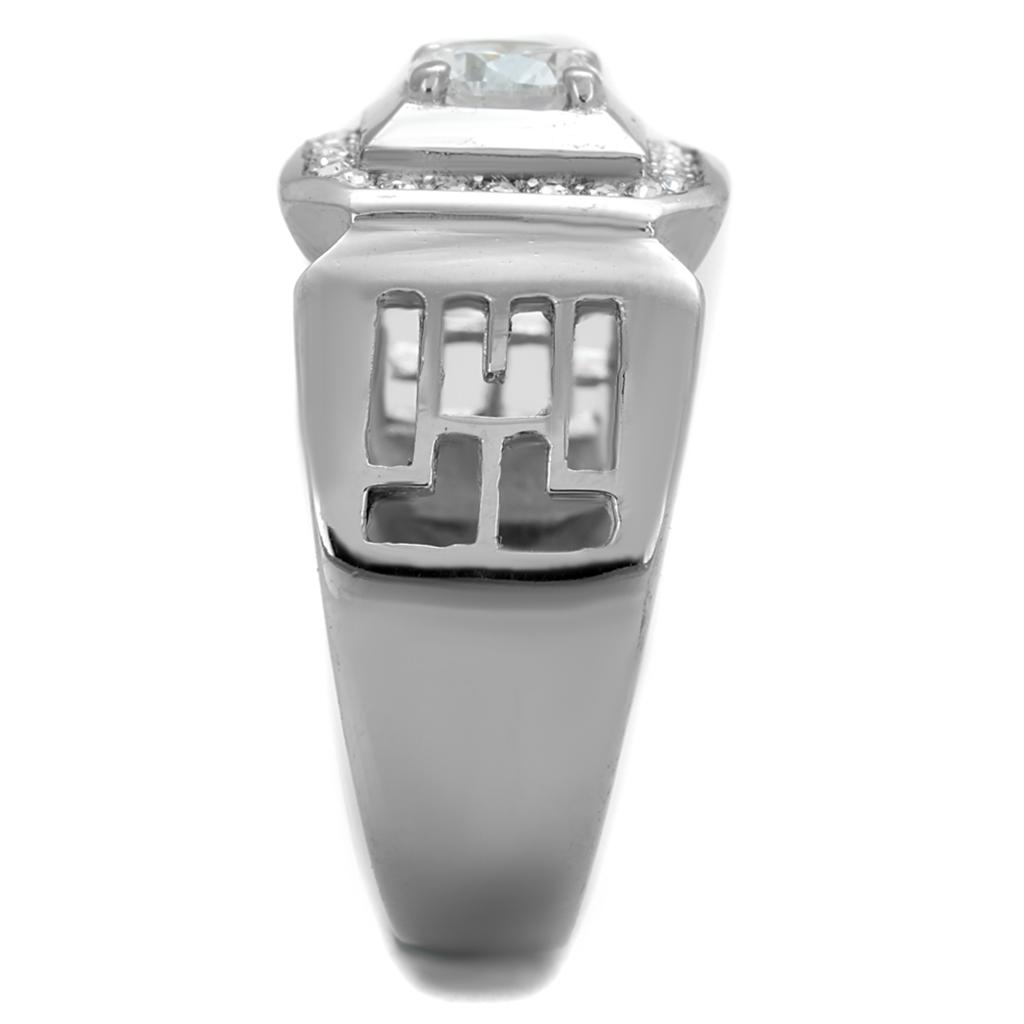MATK2046 - High polished (no plating) Stainless Steel Ring with AAA Grade CZ  in Clear