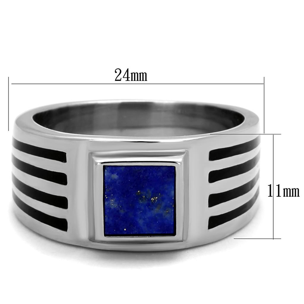 MATK2047 - High polished (no plating) Stainless Steel Ring with Precious Stone Lapis in Montana