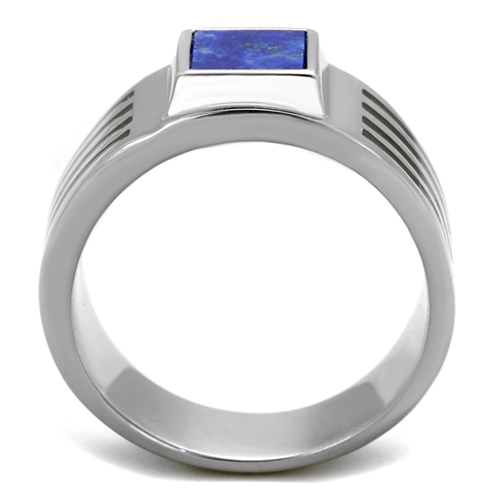 MATK2047 - High polished (no plating) Stainless Steel Ring with Precious Stone Lapis in Montana
