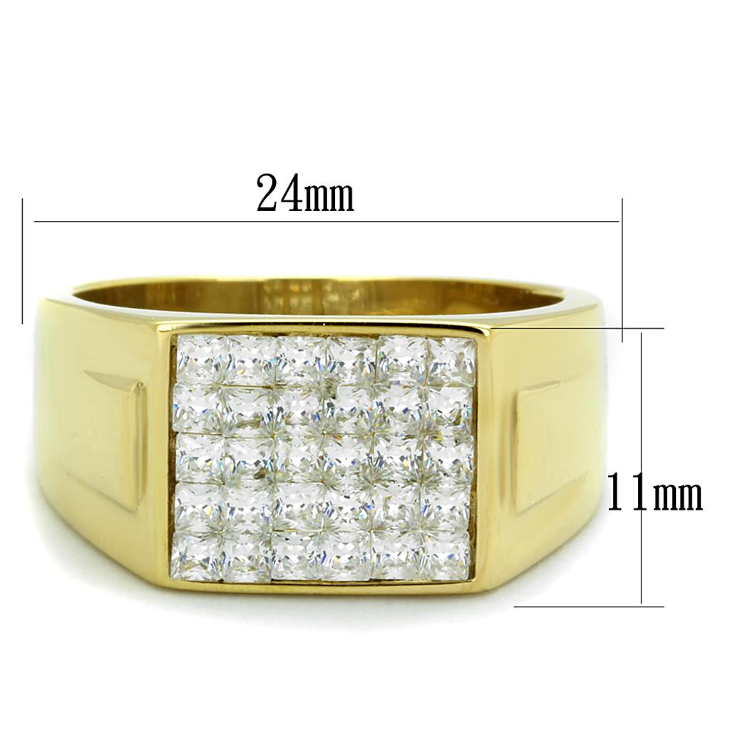 MATK2048 - IP Gold(Ion Plating) Stainless Steel Ring with AAA Grade CZ  in Clear