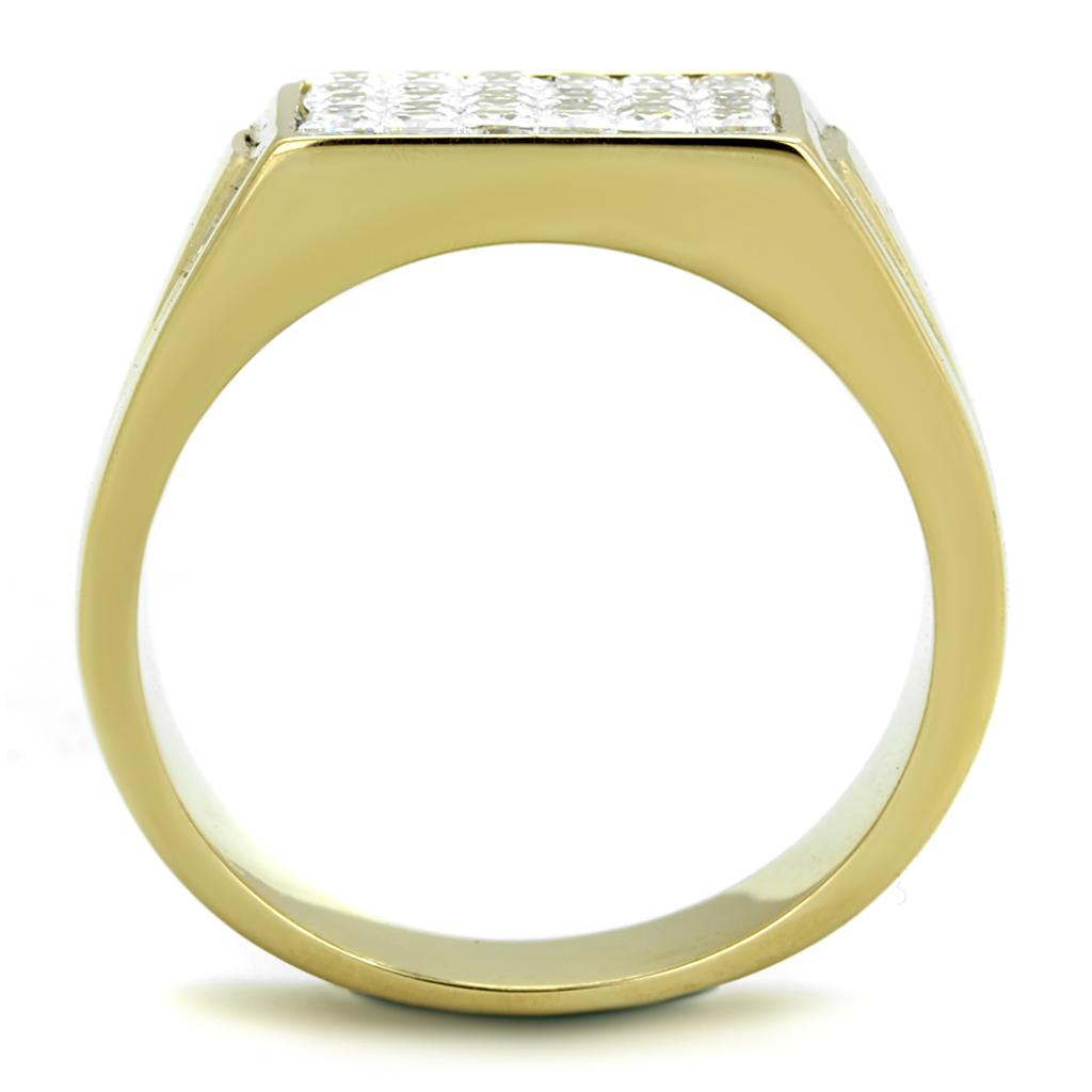 MATK2048 - IP Gold(Ion Plating) Stainless Steel Ring with AAA Grade CZ  in Clear