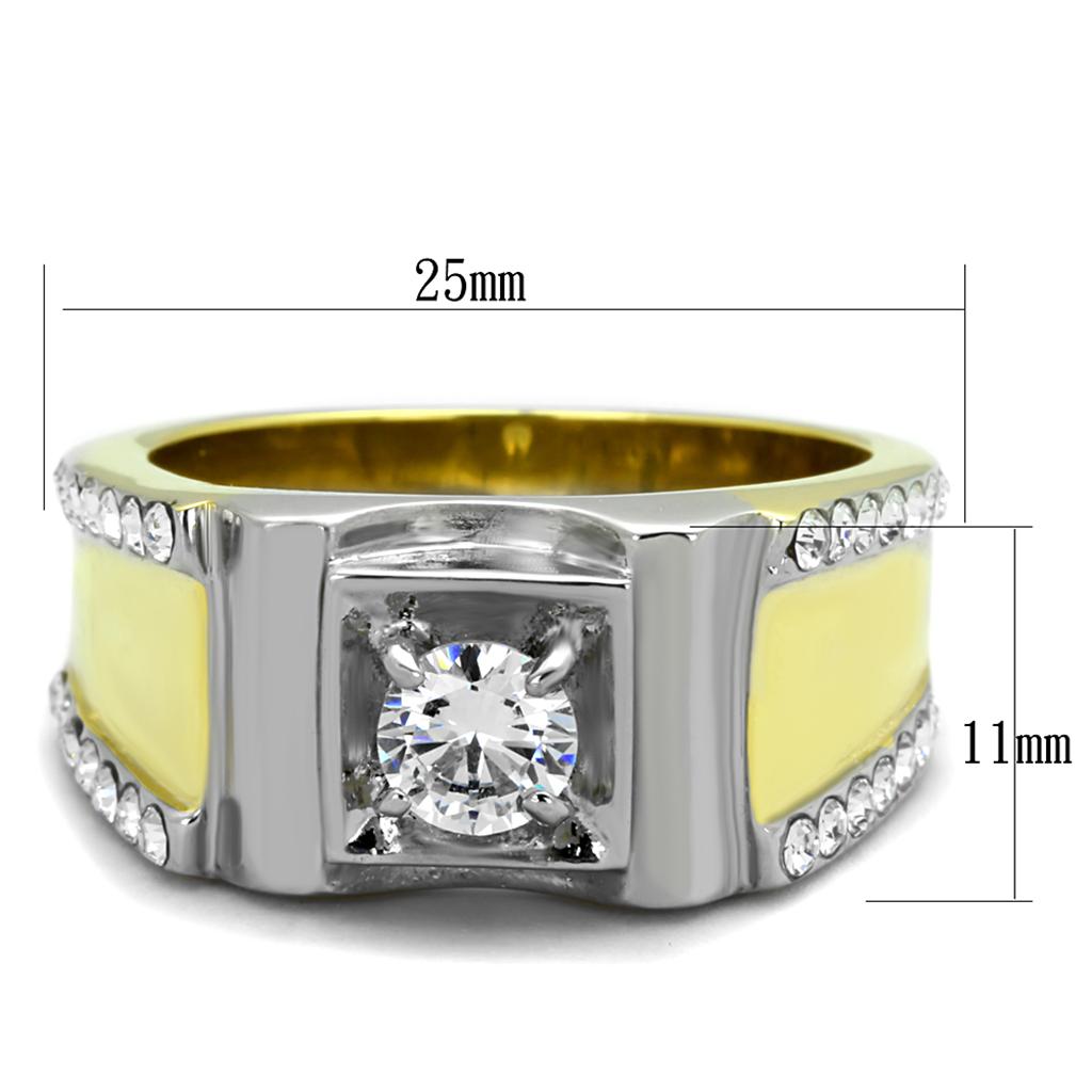 MATK2049 - Two-Tone IP Gold (Ion Plating) Stainless Steel Ring with AAA Grade CZ  in Clear