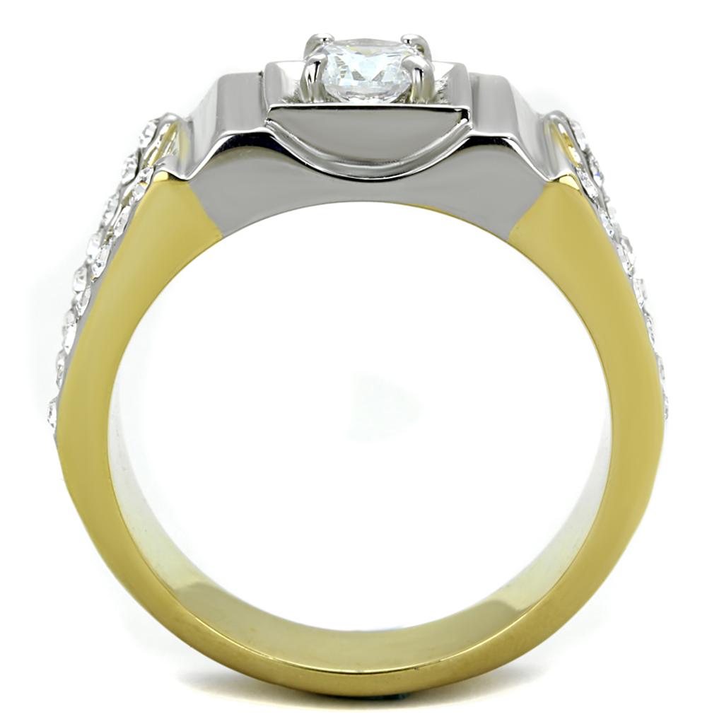 MATK2049 - Two-Tone IP Gold (Ion Plating) Stainless Steel Ring with AAA Grade CZ  in Clear