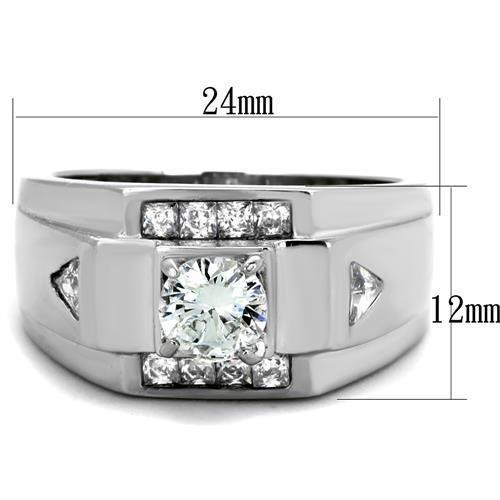 MATK2052 - High polished (no plating) Stainless Steel Ring with AAA Grade CZ  in Clear