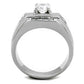 MATK2052 - High polished (no plating) Stainless Steel Ring with AAA Grade CZ  in Clear