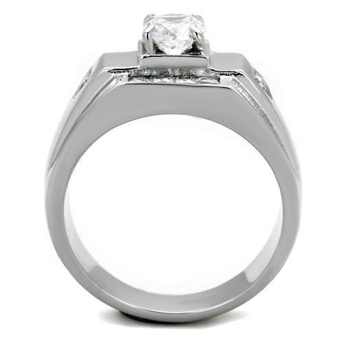 MATK2052 - High polished (no plating) Stainless Steel Ring with AAA Grade CZ  in Clear