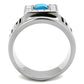 MATK2053 - High polished (no plating) Stainless Steel Ring with Synthetic Turquoise in Sea Blue
