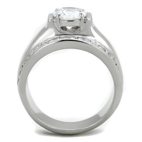 MATK2054 - High polished (no plating) Stainless Steel Ring with AAA Grade CZ  in Clear