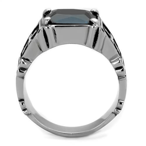 MATK2055 - High polished (no plating) Stainless Steel Ring with Synthetic Synthetic Glass in Jet