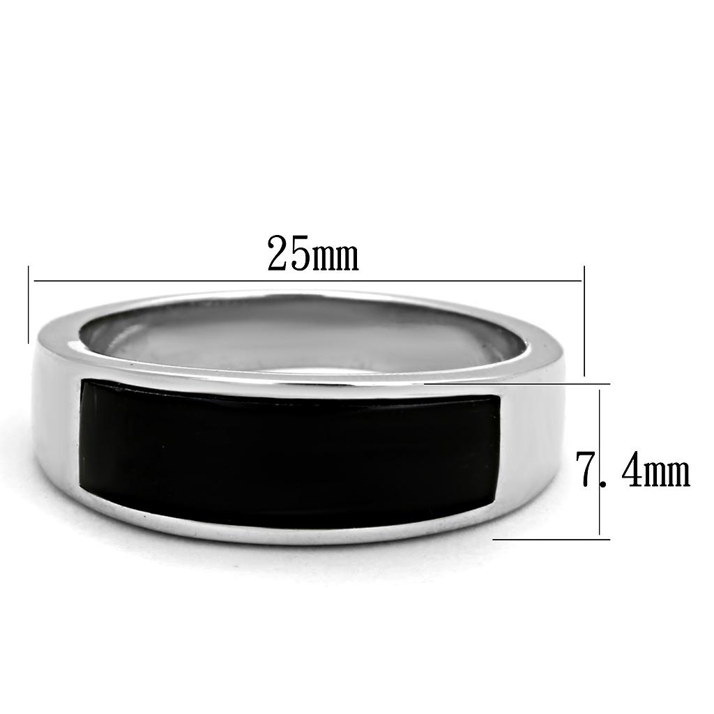 MATK2062J - High polished (no plating) Stainless Steel Ring with Synthetic Onyx in Jet