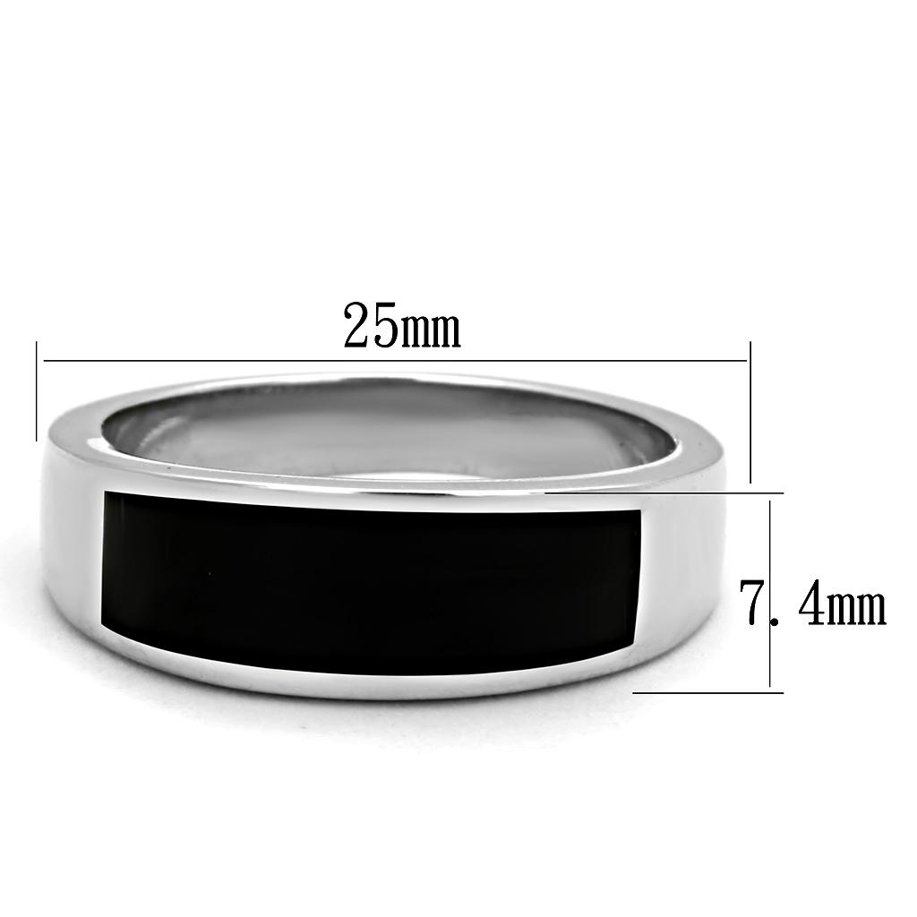 MATK2062 - High polished (no plating) Stainless Steel Ring with Epoxy  in Jet