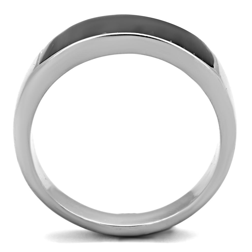 MATK2062 - High polished (no plating) Stainless Steel Ring with Epoxy  in Jet