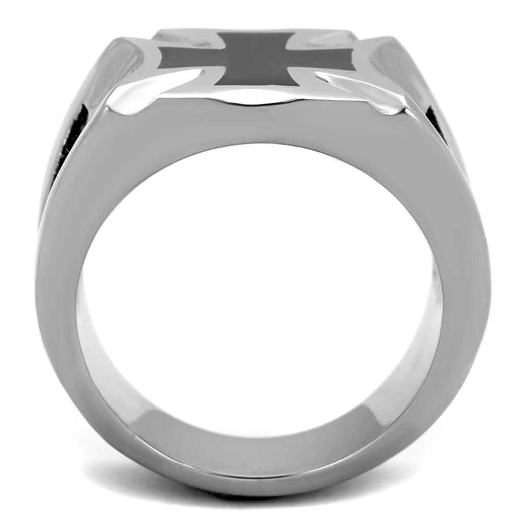 MATK2064 - High polished (no plating) Stainless Steel Ring with Epoxy  in Jet