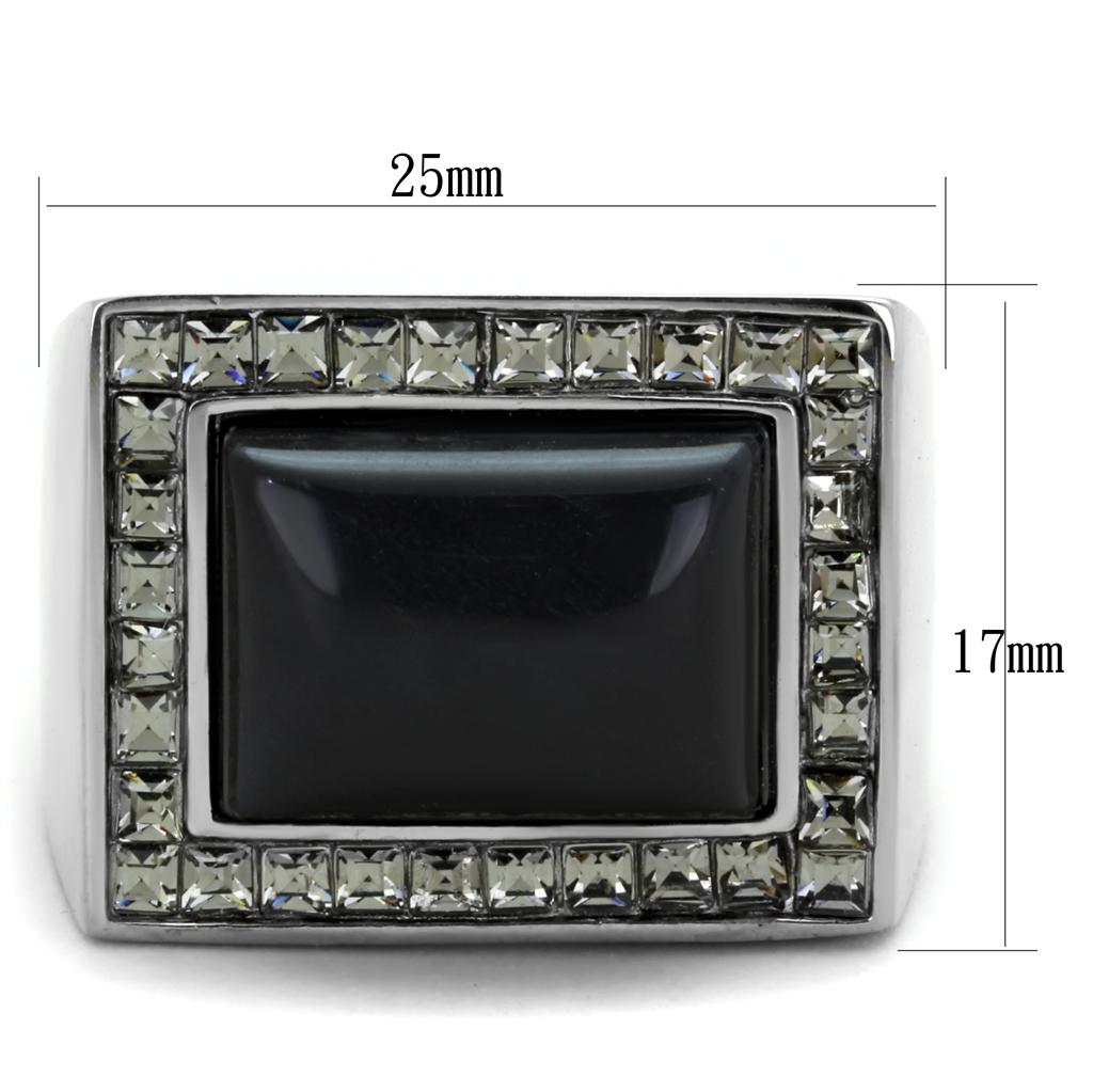 MATK2065 - High polished (no plating) Stainless Steel Ring with Synthetic Cat Eye in Smoked Quartz