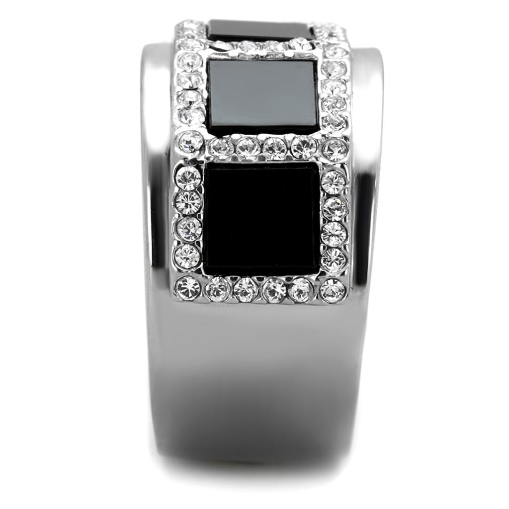 MATK2067 - High polished (no plating) Stainless Steel Ring with Synthetic Onyx in Jet