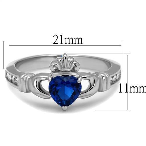 MATK2093 - High polished (no plating) Stainless Steel Ring with Synthetic Spinel in London Blue