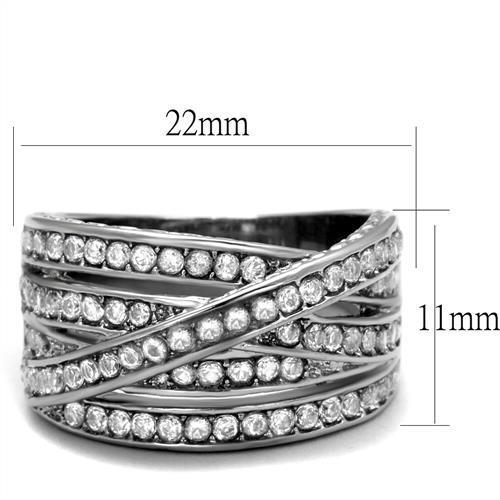 MATK2096 - High polished (no plating) Stainless Steel Ring with AAA Grade CZ  in Clear