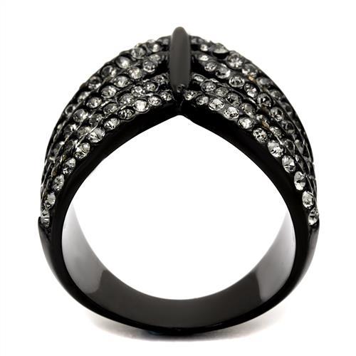 MATK2097 - IP Black(Ion Plating) Stainless Steel Ring with Top Grade Crystal  in Black Diamond