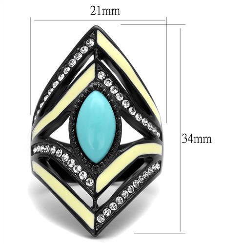 MATK2099 - IP Black(Ion Plating) Stainless Steel Ring with Synthetic Turquoise in Sea Blue