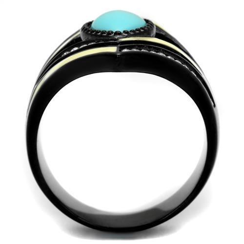 MATK2099 - IP Black(Ion Plating) Stainless Steel Ring with Synthetic Turquoise in Sea Blue