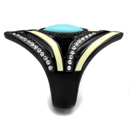MATK2099 - IP Black(Ion Plating) Stainless Steel Ring with Synthetic Turquoise in Sea Blue