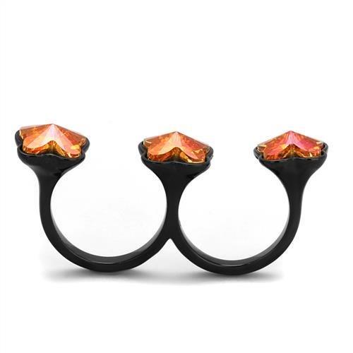MATK2102 - IP Black(Ion Plating) Stainless Steel Ring with Top Grade Crystal  in Rose