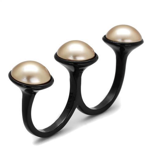MATK2104 - IP Black(Ion Plating) Stainless Steel Ring with Synthetic Pearl in Metallic Light Gold