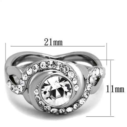 MATK2111 - High polished (no plating) Stainless Steel Ring with Top Grade Crystal  in Clear