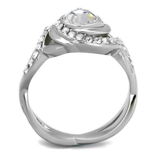MATK2111 - High polished (no plating) Stainless Steel Ring with Top Grade Crystal  in Clear