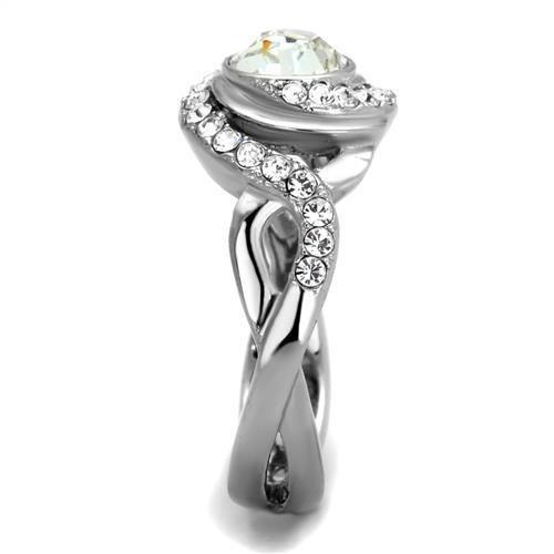 MATK2111 - High polished (no plating) Stainless Steel Ring with Top Grade Crystal  in Clear