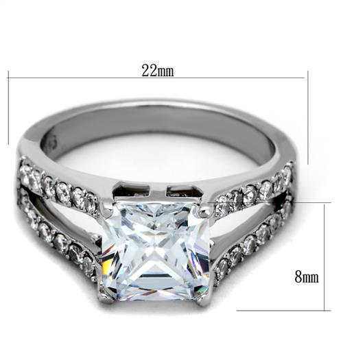 MATK2112 - High polished (no plating) Stainless Steel Ring with AAA Grade CZ  in Clear