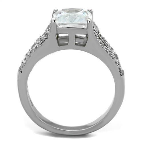 MATK2112 - High polished (no plating) Stainless Steel Ring with AAA Grade CZ  in Clear