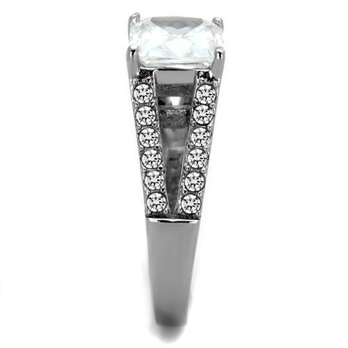MATK2112 - High polished (no plating) Stainless Steel Ring with AAA Grade CZ  in Clear