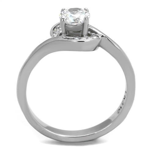 MATK2116 - High polished (no plating) Stainless Steel Ring with AAA Grade CZ  in Clear